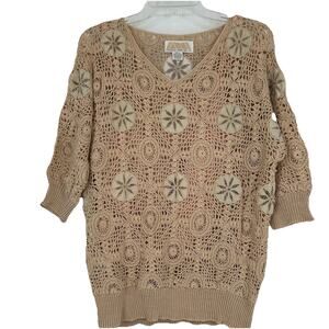 Vintage International Apparel Mart Crochet Open Knit Sweater Pink Cottagecore L
